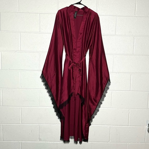 KILLSTAR Other - < Killstar Deadly Daze Red Satin Robe With Black Lace Trim >
